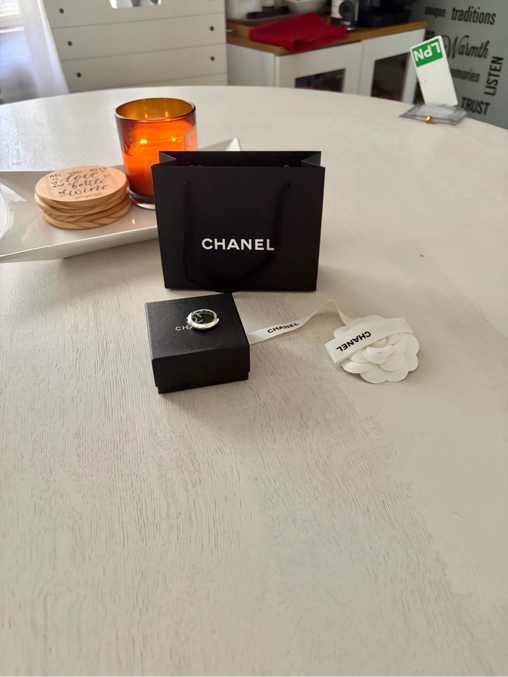 CHANEL Silver-Tone Logo Ring